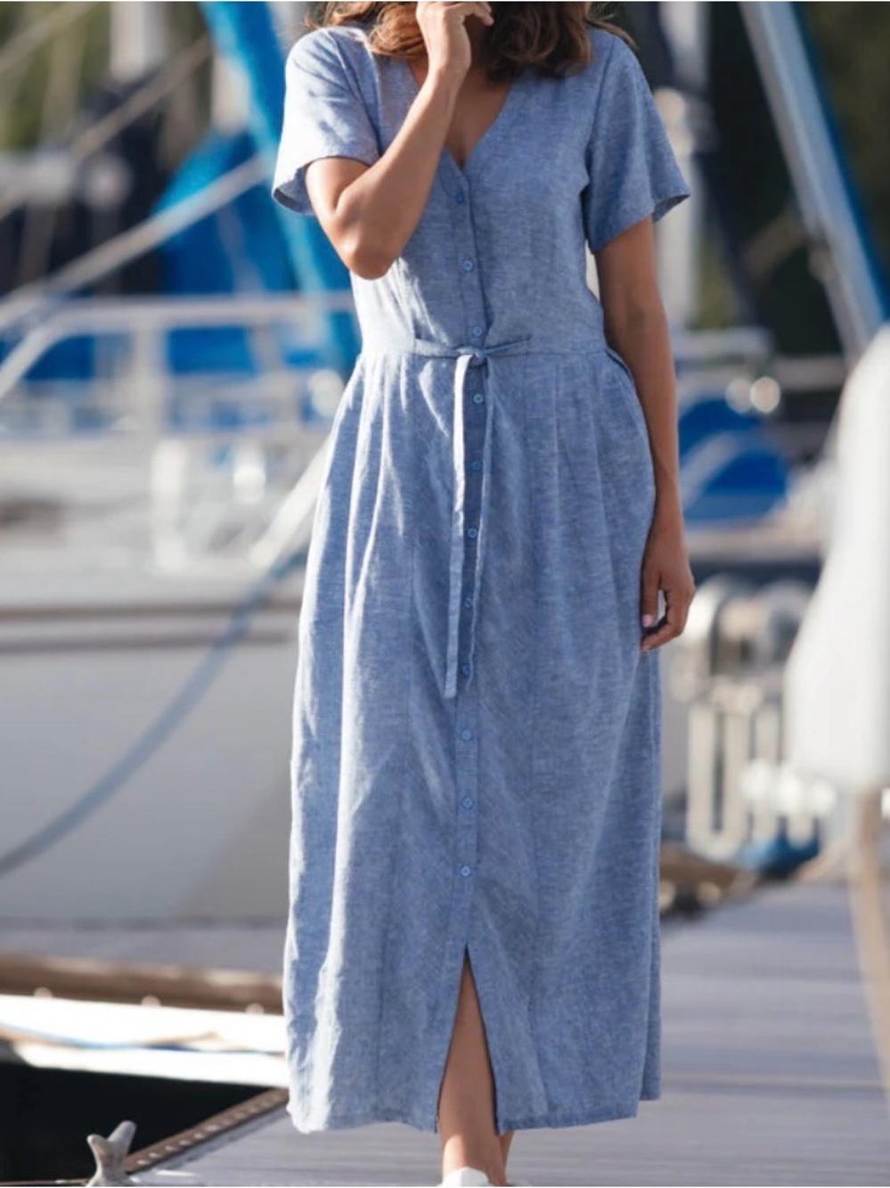 Liz Alig Blue Linen Midi Dress
